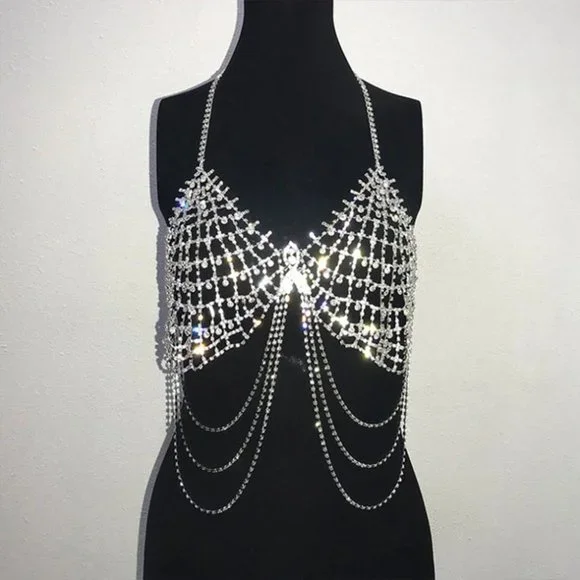 Chest Chain Jewelry Accessories Women Bling Body Chain Mesh Bra Body Jewelry - Picture 7 of 10